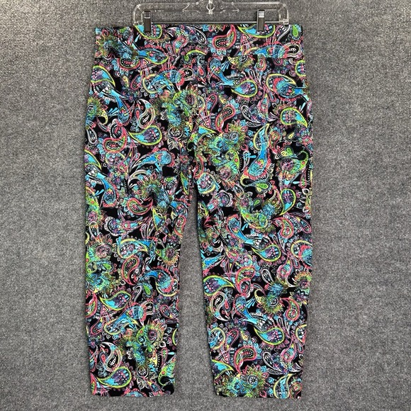 Attyre Womens Pull On Crop Pants Paisley Size 16w Multicolor - Picture 2 of 7